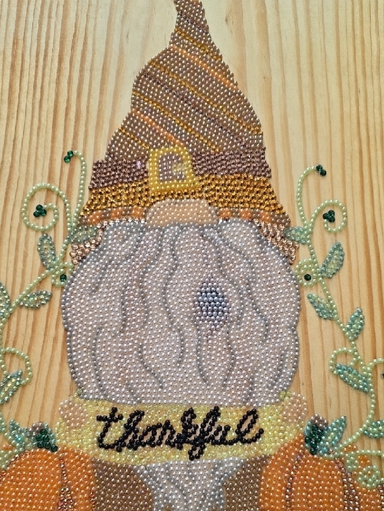 Beaded Thankful Gnome Wall Art - Autumn Colors